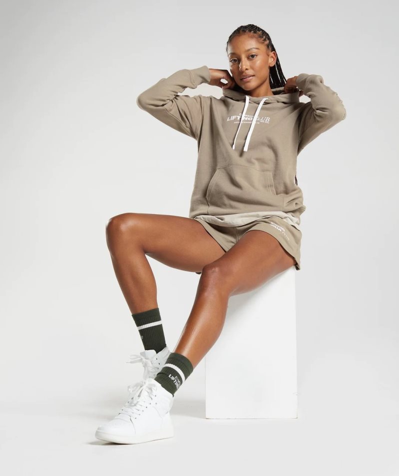 Women's Gymshark Social Club Oversized Hoodie Khaki | CA 51D0A6